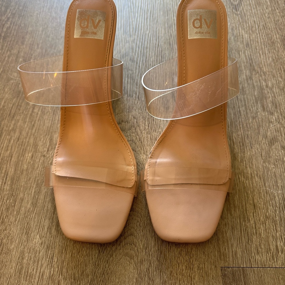 DV by Dolce Vita Women's Selsta Tan Clear Strap Heels